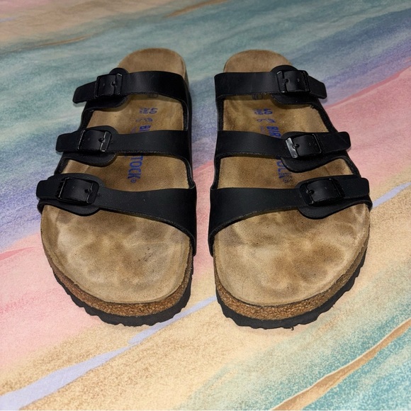 Birkenstock Florida Birko Flor Soft Footbed - Black sandals women’s  size 9 - Picture 6 of 11